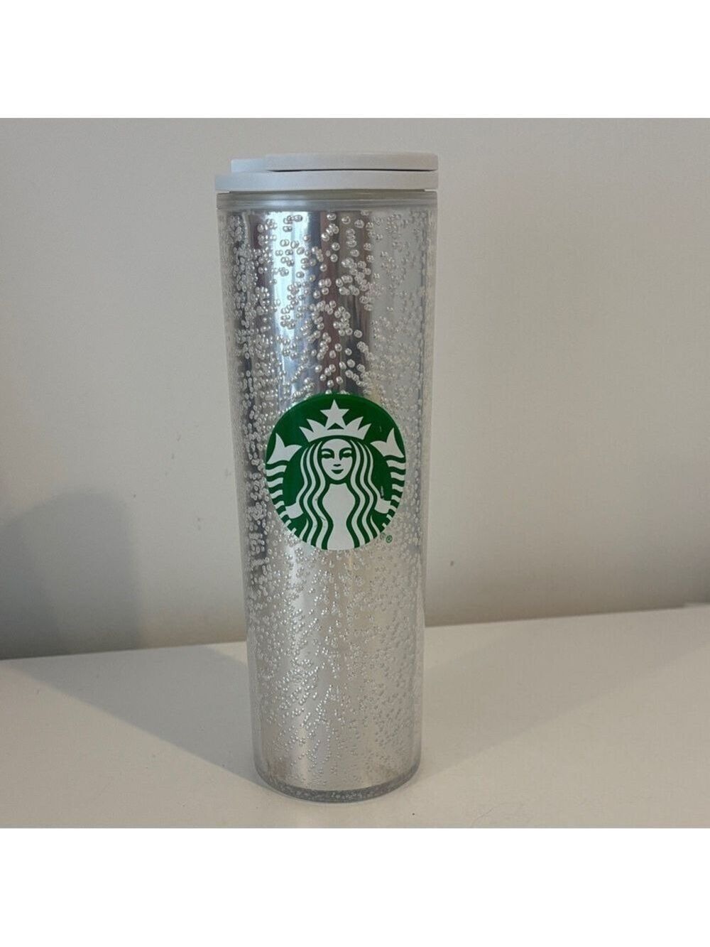 STARBUCKS 2020 Bubble Tumbler Silver Clear 16oz Hot cold Tumbler white Swivel